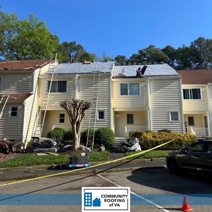 New roof being installed by Community Roofing of VA on a apartment complex