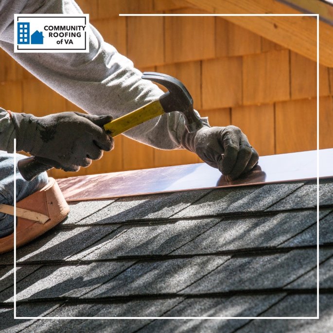 Residential home with copper metal roof seem being installed by Community Roofing of VA